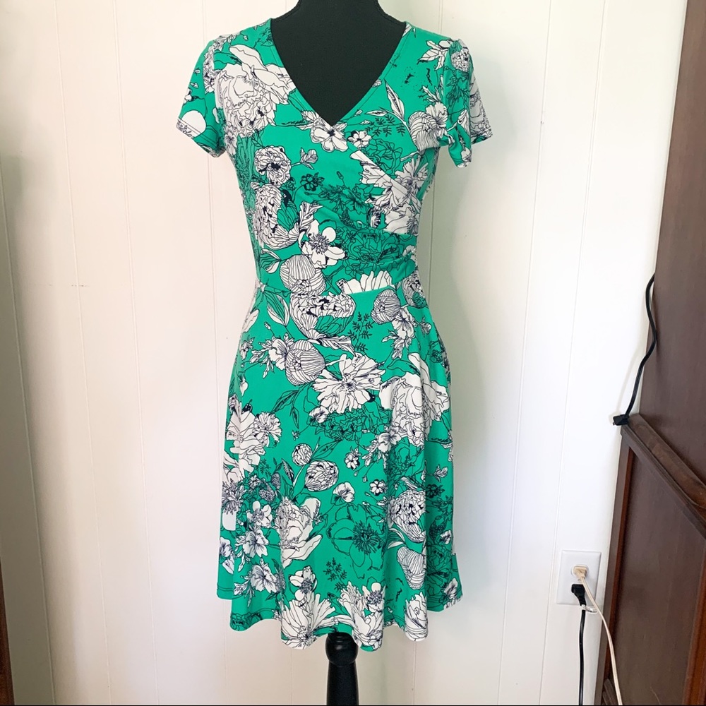 Solgee Floral Green Dress Small